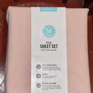 Martha Stewart Dusty Rose Mauve Crisp Cotton Percale King Size Sheet Set